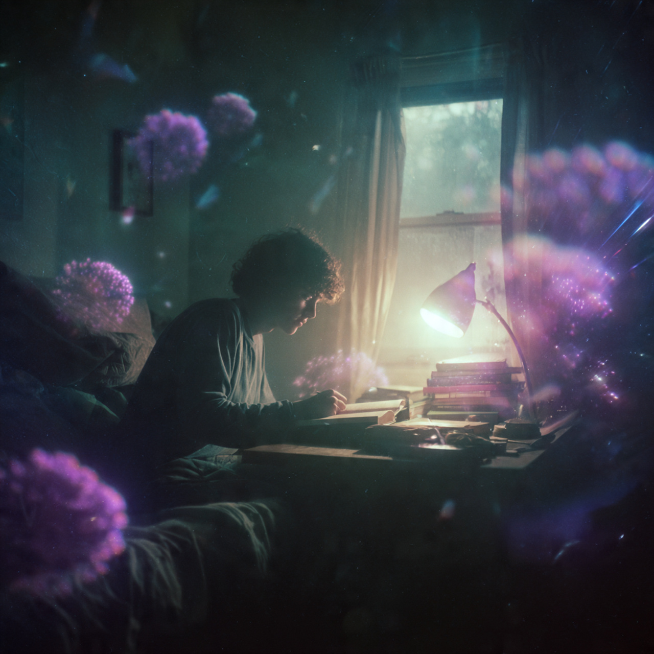 Teenager studying at a small desk